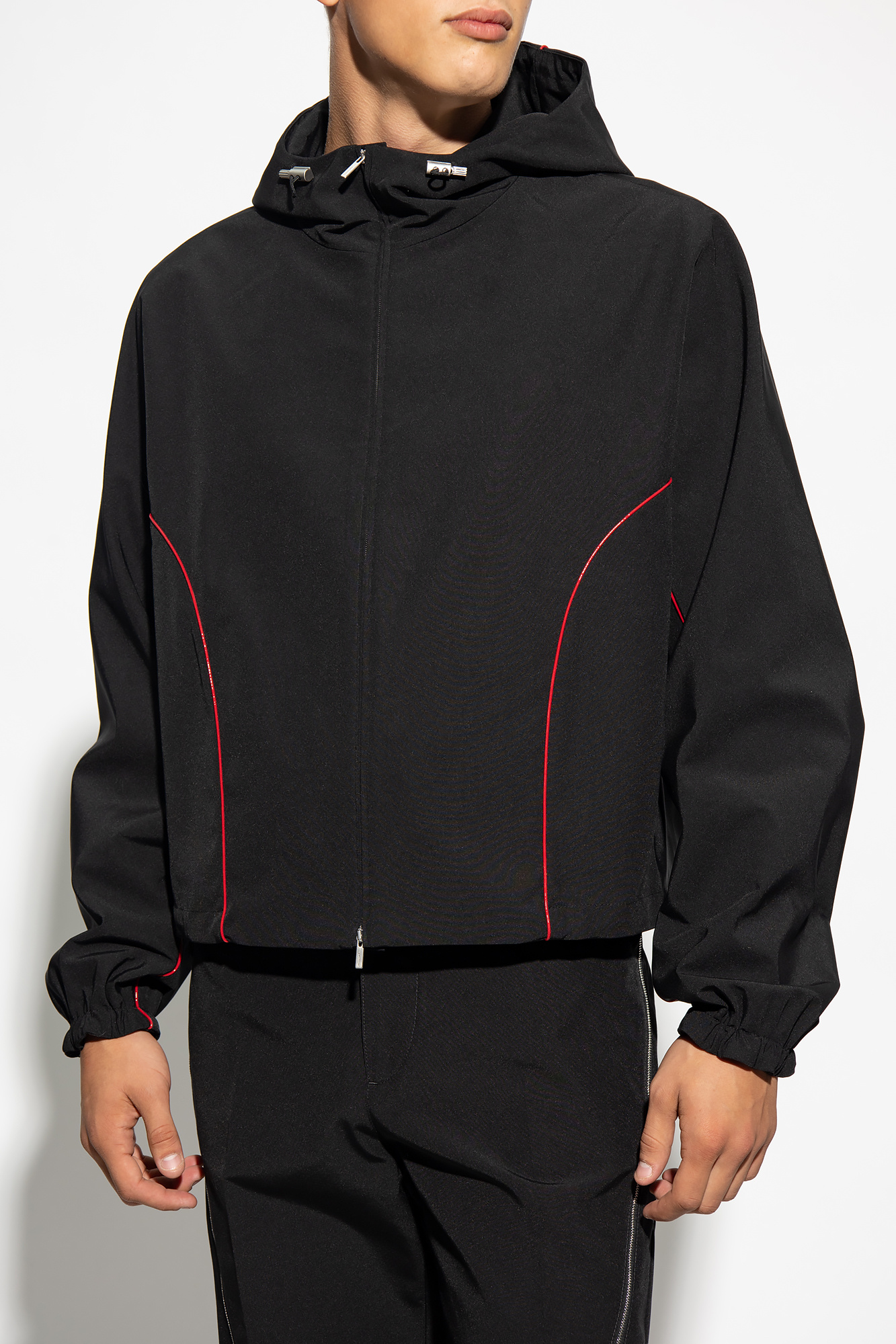 Black Hooded jacket FERRAGAMO - ruched logo-embroidered T